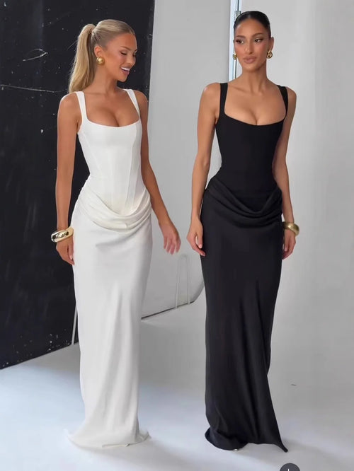 Backless Ruched Bandage Bodycon Maxi Dress