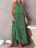 Ruffle-Neck Boho A-Line Dress